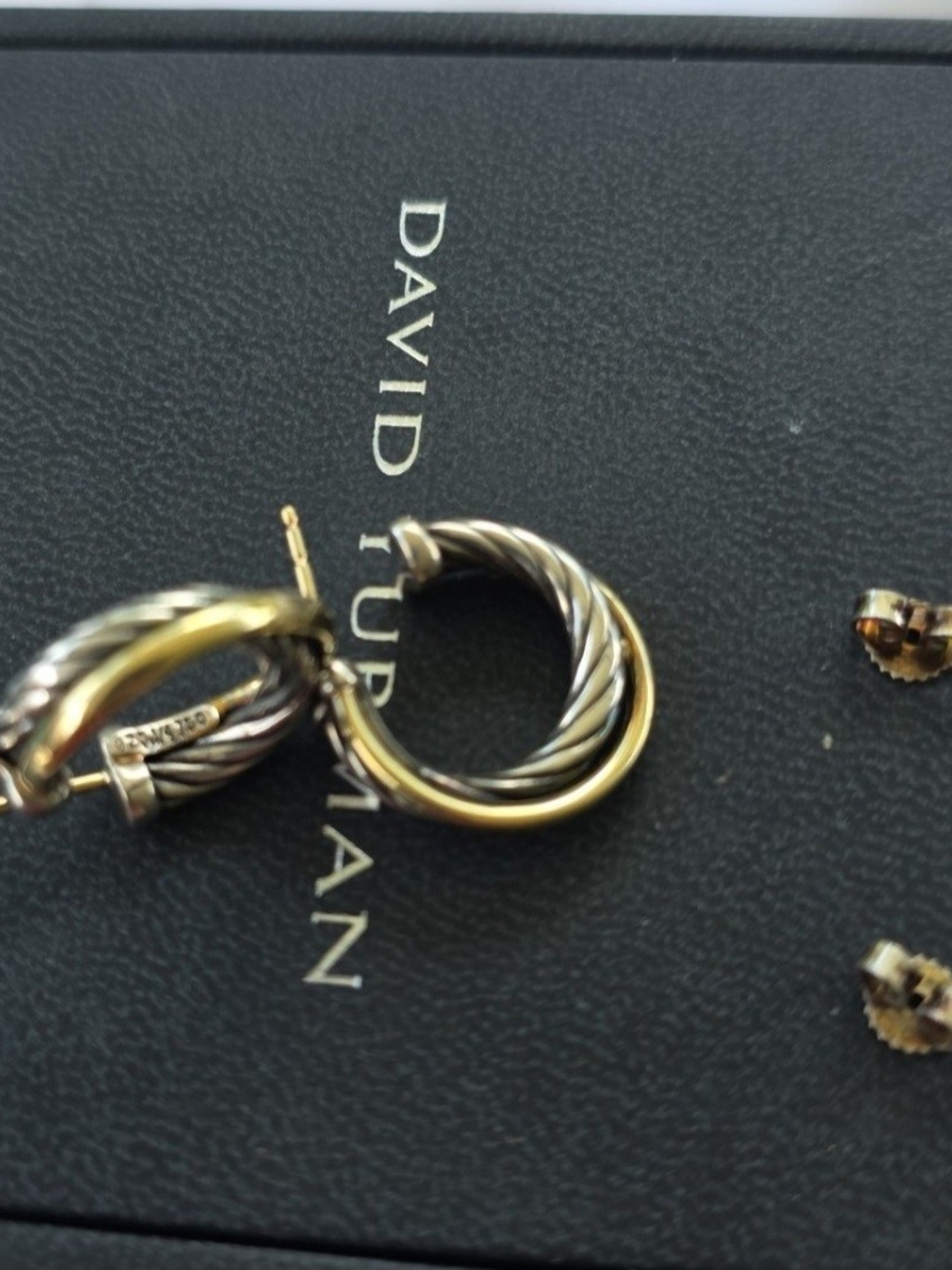 David Yurman Two-Tone Twisted Hoop Earrings in 18k Gold and Sterling Silver